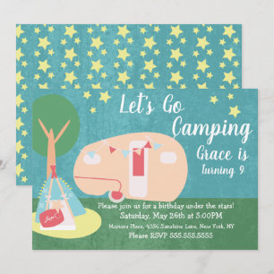 Invitación de cumpleaños para fiesta retro de camp