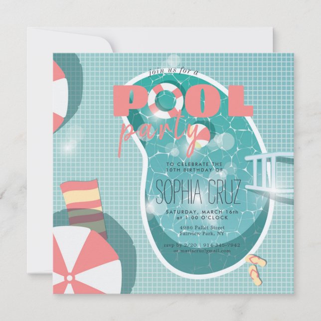 Invitación de cumpleaños para fiesta retro en la p (Anverso)