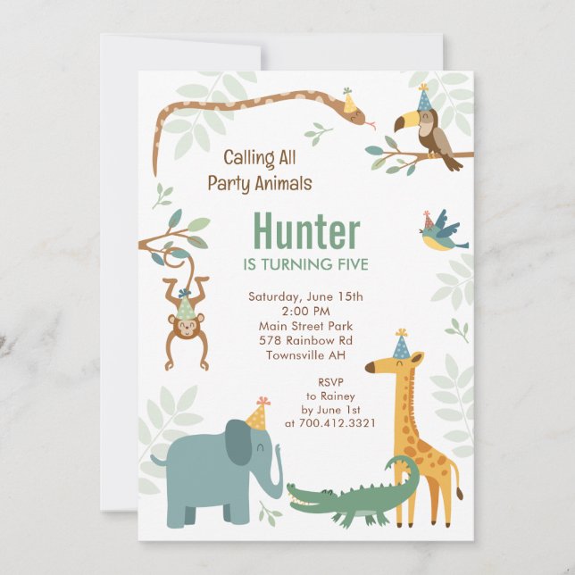 Invitación de cumpleaños para fiesta salvaje de an (Anverso)