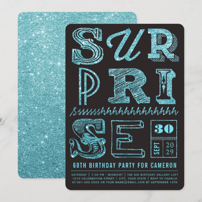 Invitación de cumpleaños para fiesta sorpresa de a (Anverso / Reverso)