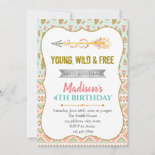 invitación de cumpleaños para fiesta tribal con br