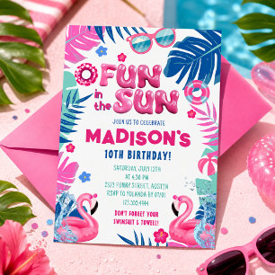 Invitación de cumpleaños para fiesta tropical rosa