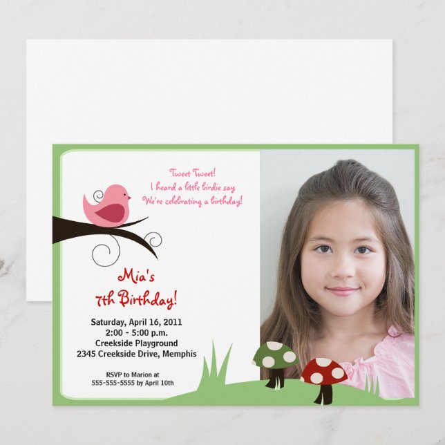 Invitación de cumpleaños para foto de bosque de av (Anverso / Reverso)