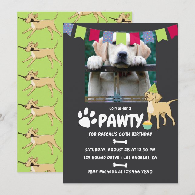 invitación de cumpleaños para foto de Labrador Ret (Anverso / Reverso)