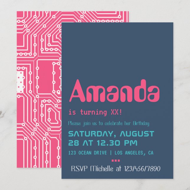 Invitación de cumpleaños para friki de la computad (Anverso / Reverso)