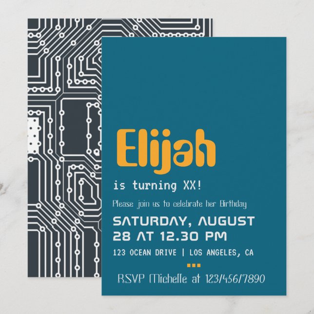 Invitación de cumpleaños para friki de la computad (Anverso / Reverso)