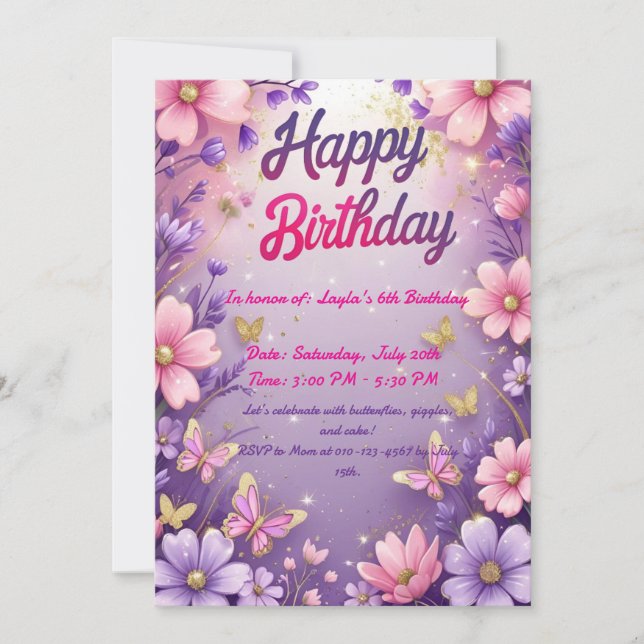 Invitación de cumpleaños para G al Jardín de Marip (Anverso)