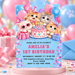 Invitación de cumpleaños para gatito adorable con