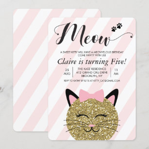 Invitación de cumpleaños para gatito gato de cualq
