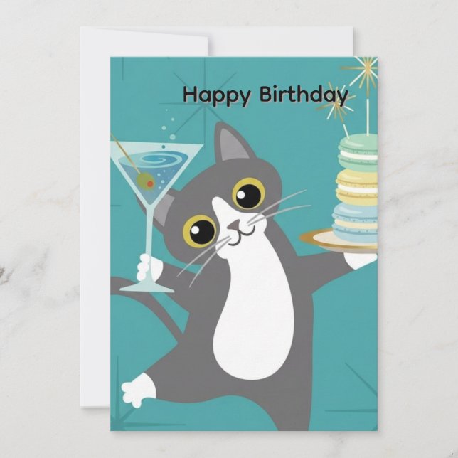 Invitación de cumpleaños para gato adorable (Anverso)