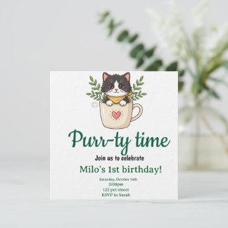 Invitación de cumpleaños para gato adorable en tar