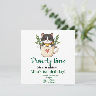 Invitación de cumpleaños para gato adorable en tar