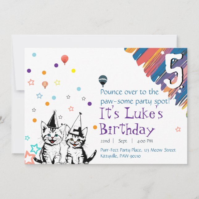 Invitación de cumpleaños para gato caprichoso (Anverso)