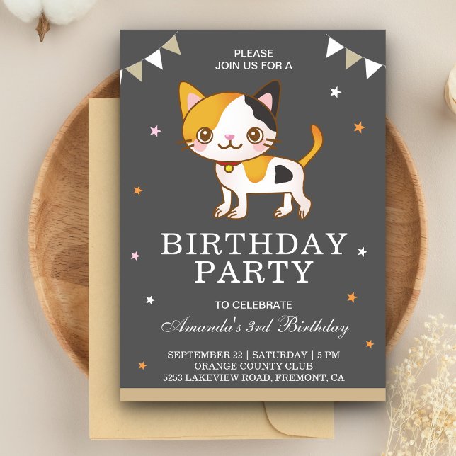 Invitación de cumpleaños para gato gatito adorable (Subido por el creador)