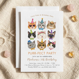 Invitación de cumpleaños para gatos adorables Purr