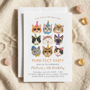 Invitación de cumpleaños para gatos adorables Purr
