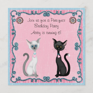 Invitación de cumpleaños para gatos blancos y negr
