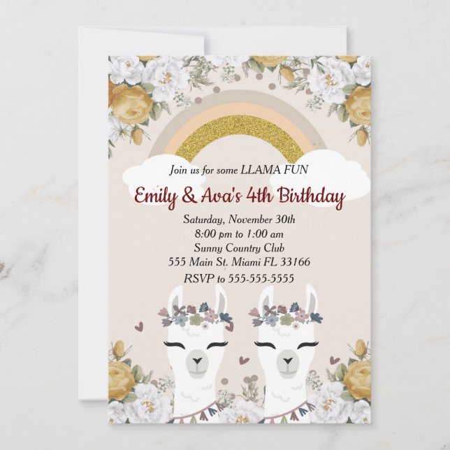 Invitación de cumpleaños para gemelos de crías de  (Anverso)