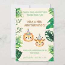 Invitación de cumpleaños para gemelos de safari en