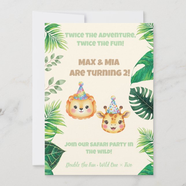 Invitación de cumpleaños para gemelos de safari en (Anverso)
