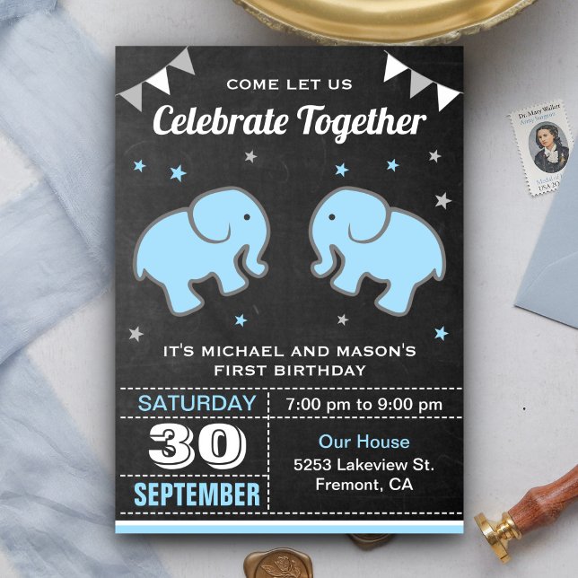 Invitación de cumpleaños para gemelos elefantes li (Subido por el creador)