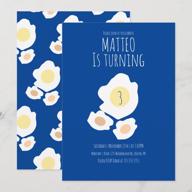 Invitación de cumpleaños para girar huevo frito tr (Anverso / Reverso)