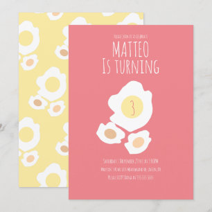 Invitación de cumpleaños para girar huevo frito tr