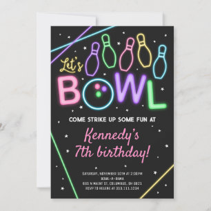 Invitación de cumpleaños para Glow Bowling con col
