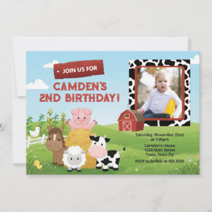 Invitación de cumpleaños para granja de 5x7 con fo