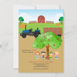 Invitación de cumpleaños para granja de recolecció