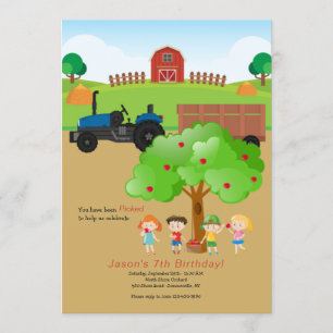 Invitación de cumpleaños para granja de recolecció
