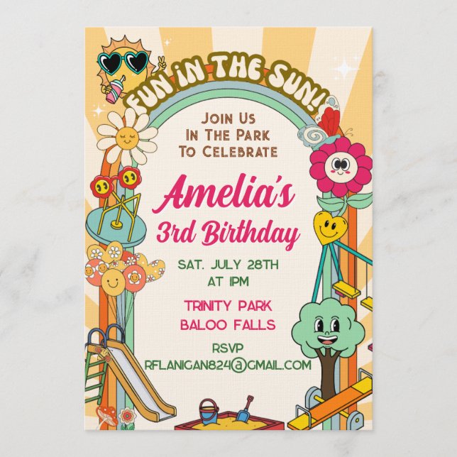 Invitación de cumpleaños para Groovy Park Retro Pl (Anverso)