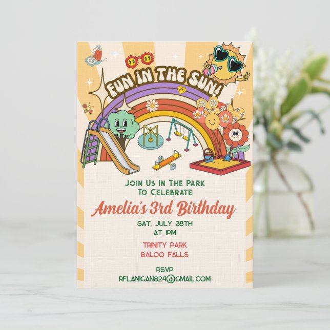 Invitación de cumpleaños para Groovy Playground Bi (Anverso de pie)