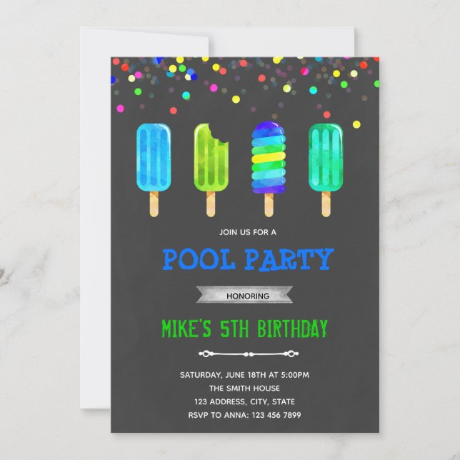 Invitación de cumpleaños para helados de paleta de (Anverso)