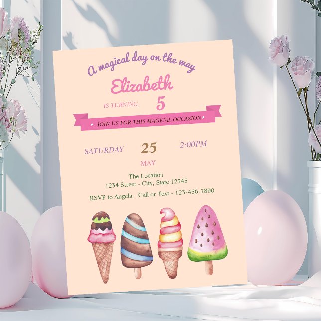 Invitación de cumpleaños para helados y conos (Subido por el creador)