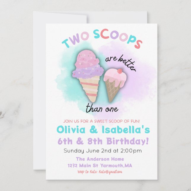 Invitación de cumpleaños para hermanos, doble cump (Anverso)