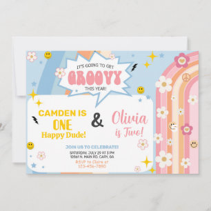 Invitación de cumpleaños para hermanos GROOVY niño