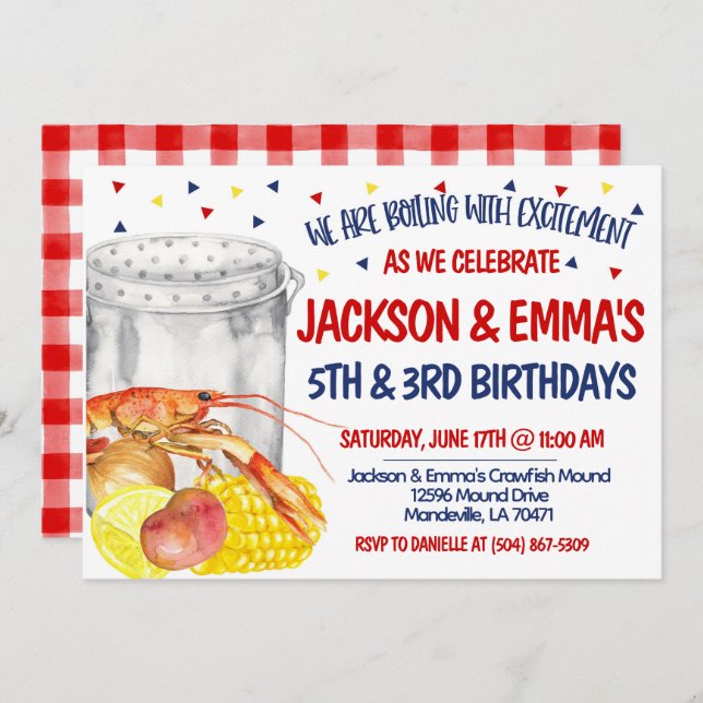 Invitación de cumpleaños para hervir cangrejos de  (Anverso / Reverso)