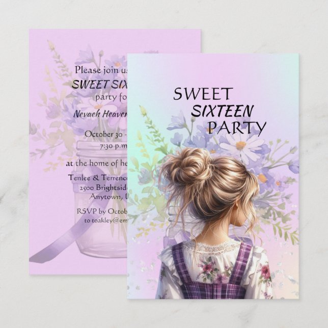 Invitación de cumpleaños para hija en sus dulces d (Anverso / Reverso)