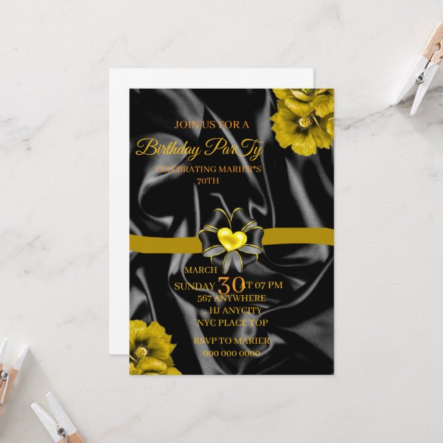 Invitación de cumpleaños para imprimir, fiesta neg (Anverso/Reverso In Situ)