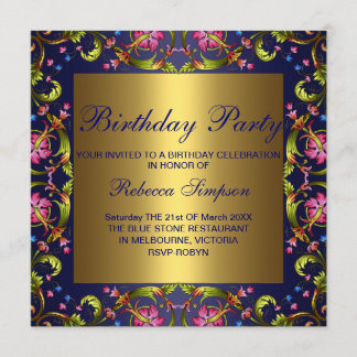 Invitación de cumpleaños para jardín de flores azu
