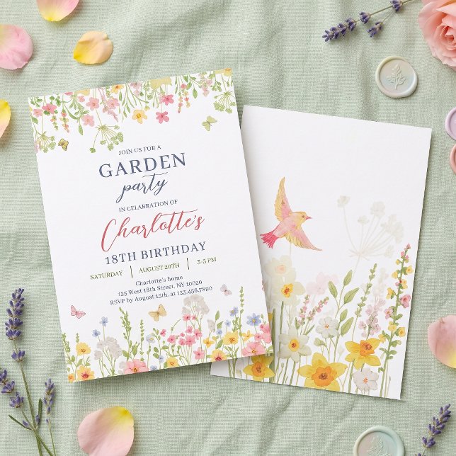 Invitación de cumpleaños para jardín de flores sil (Subido por el creador)