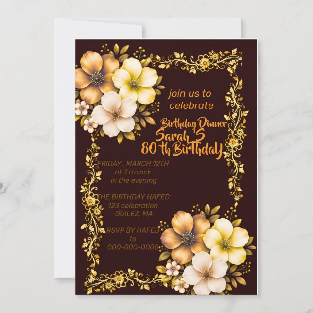 Invitación de cumpleaños para jardín de flores sil (Anverso)