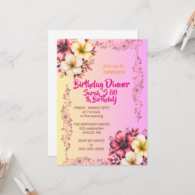 Invitación de cumpleaños para jardín de flores sil (Anverso/Reverso In Situ)