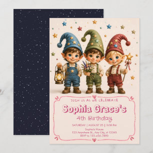 Invitación de cumpleaños para jardín de gnomos enc