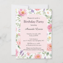 Invitación de cumpleaños para jardín de rosas rosa