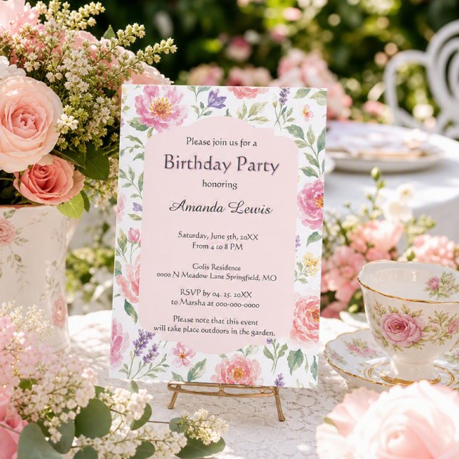 Invitación de cumpleaños para jardín de rosas rosa (Subido por el creador)