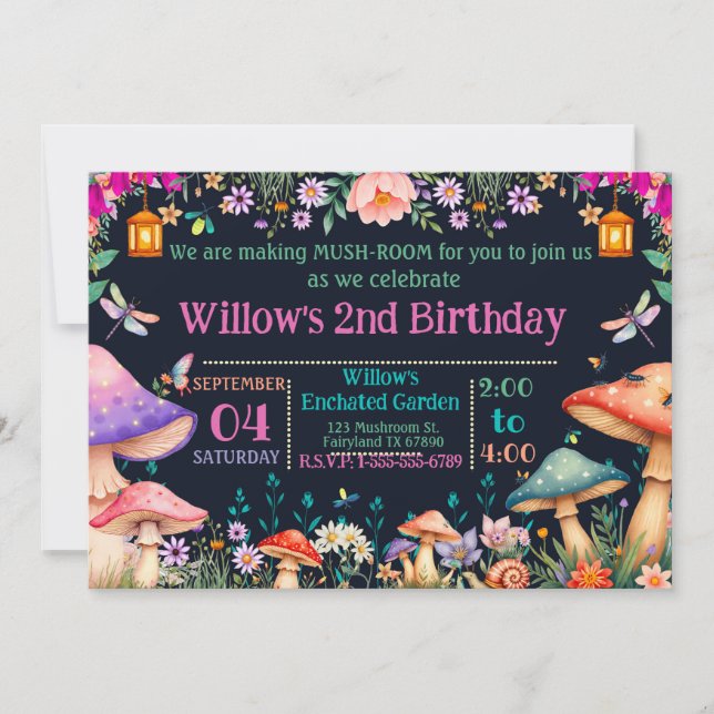 Invitación de cumpleaños para jardín encantado de  (Anverso)