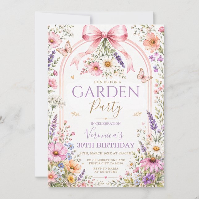 Invitación de cumpleaños para jardín floral de flo (Anverso)