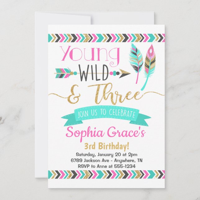 Invitación de cumpleaños para jóvenes silvestres y (Anverso)